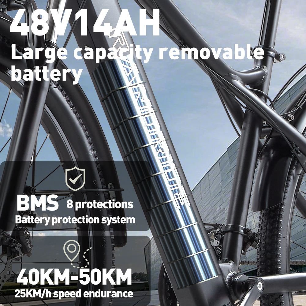 RANDRIDE YG70 27.5inch Electric City Bike 48V 14Ah Ebike with Front Fork Suspension and Rear Rack