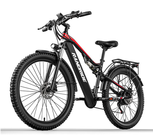 RANDRIDE YG90B-Black Full Suspension Electric Mountain Bike with SHIMANO Hydraulic Brakes
